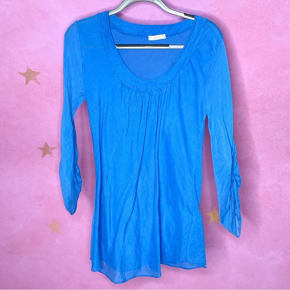 Zinka Italy Blue Silk Blend Tunic Blouse Medium